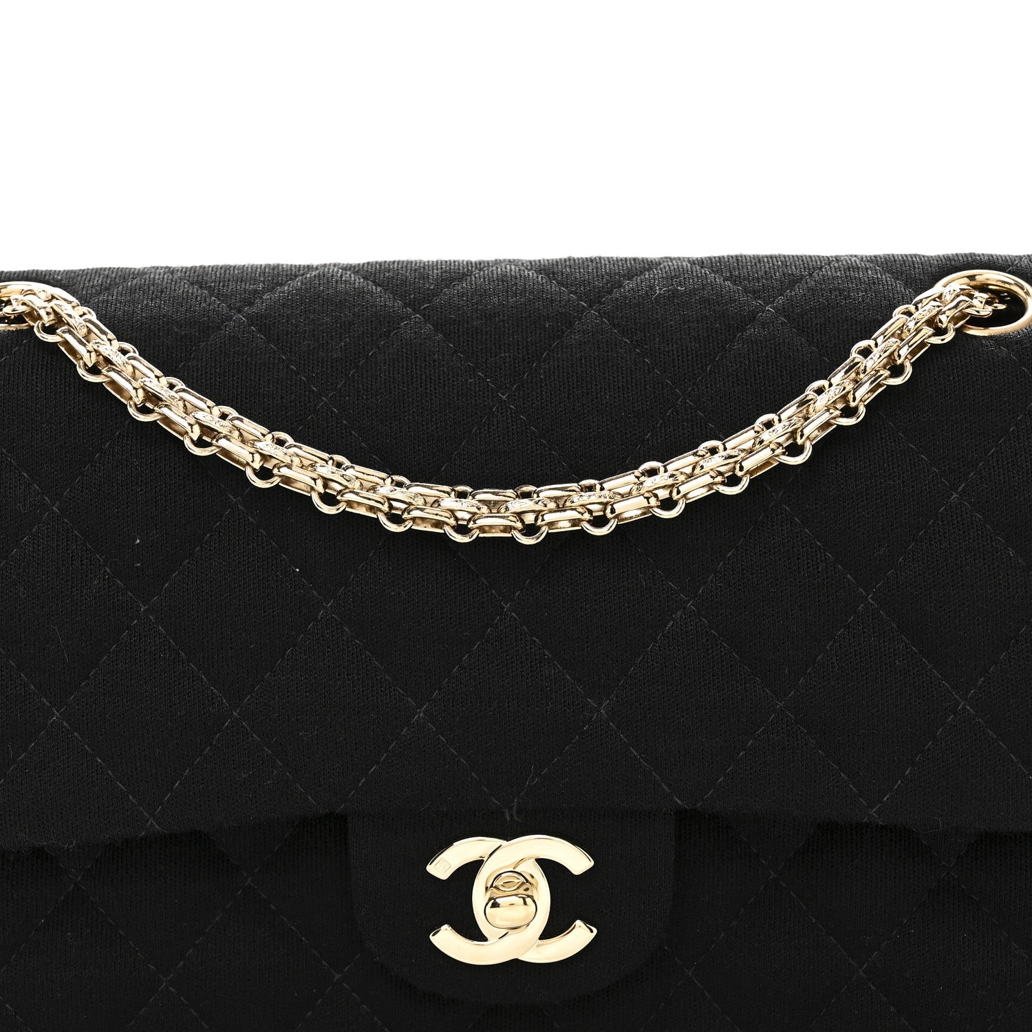 Chanel Jersey Quilted Medium Bijoux Chain Double Flap Black