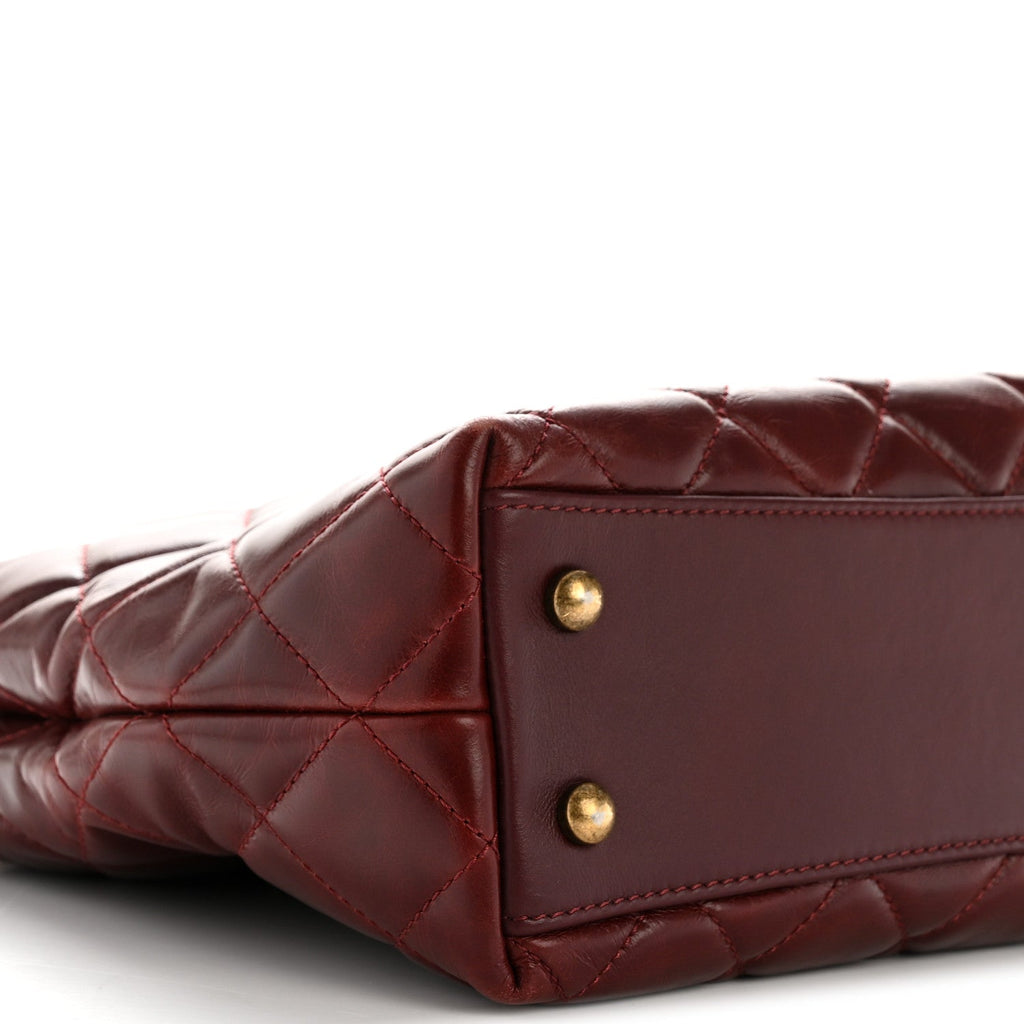 Chanel Glazed Calfskin Quilted Small Gold Bar Tote Red