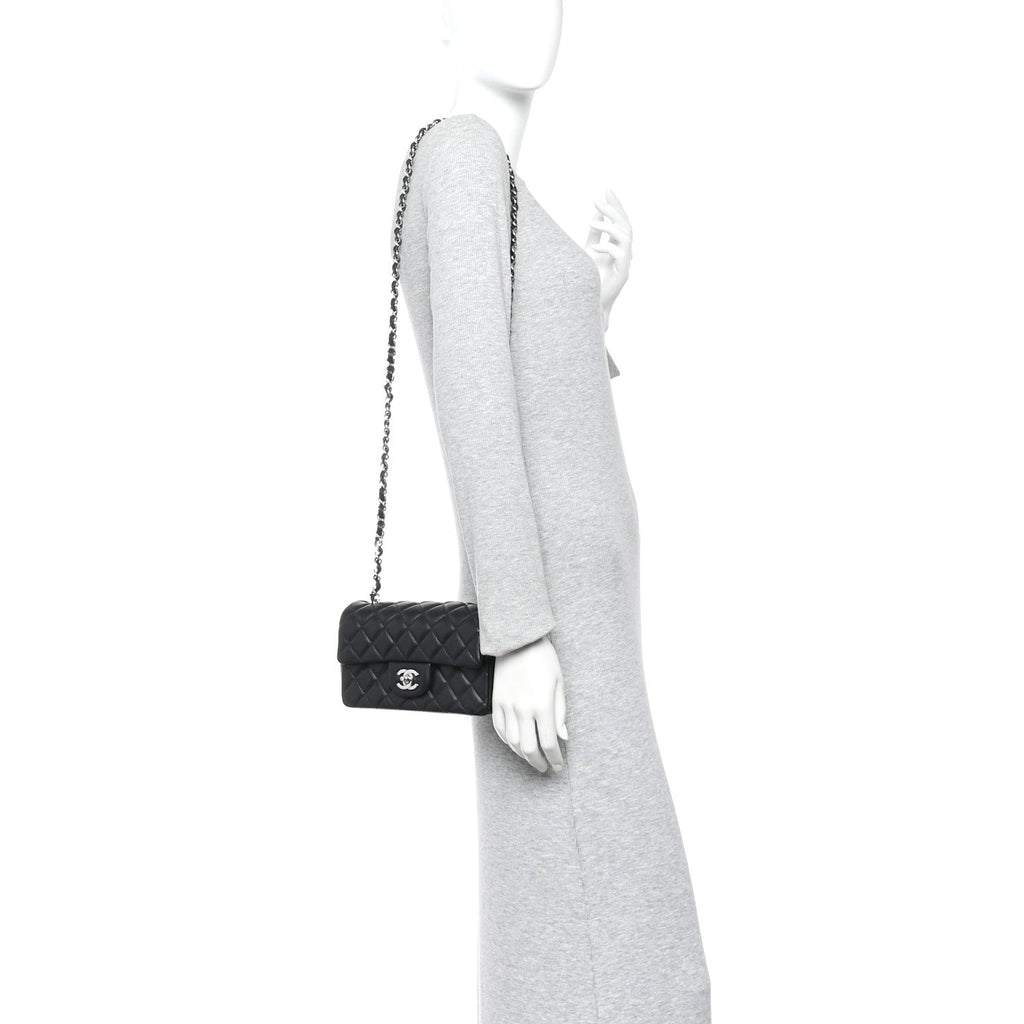 Chanel Lambskin Quilted Mini Rectangular Flap Black