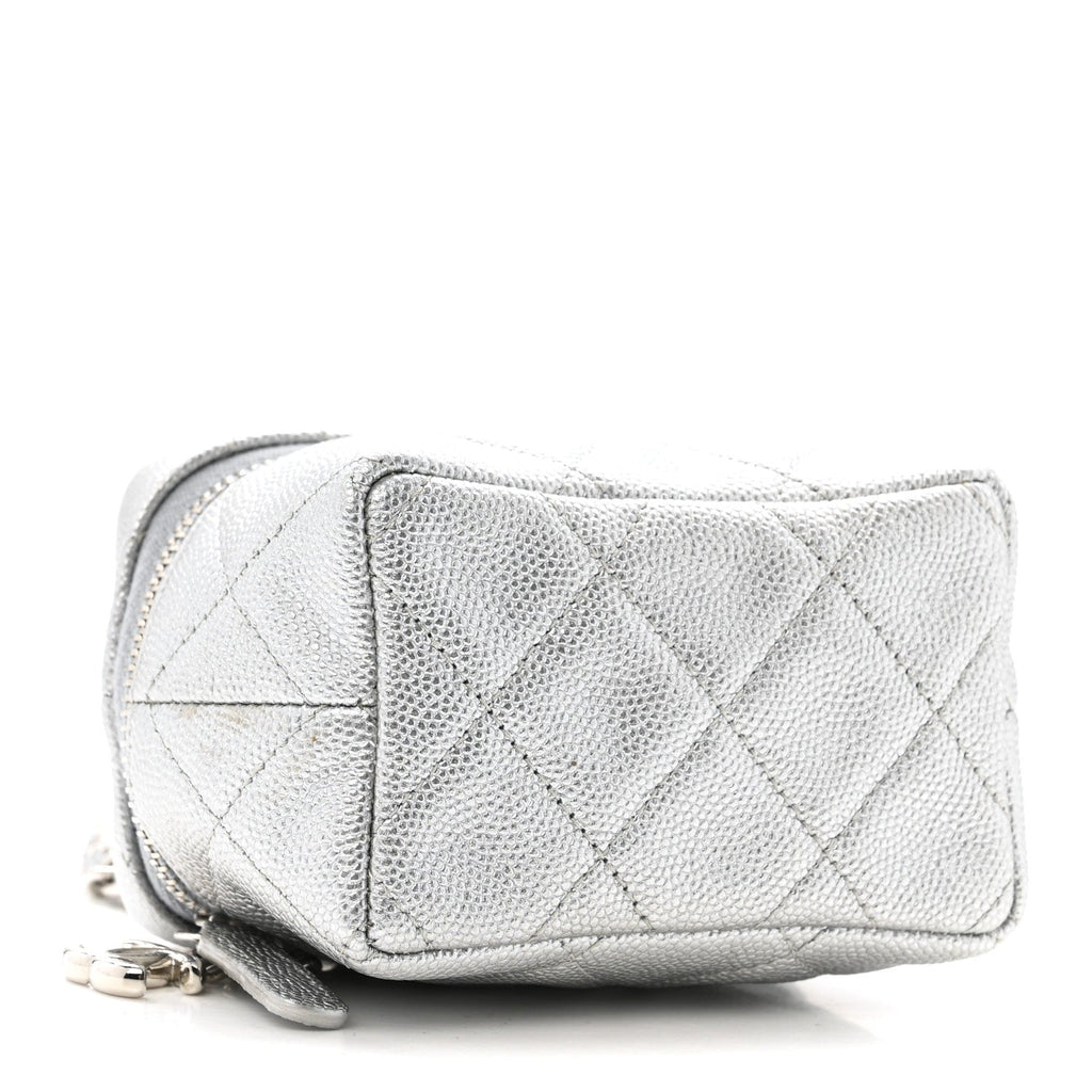 Chanel Metallic Caviar Quilted Mini Top Handle Vanity With Chain Silver