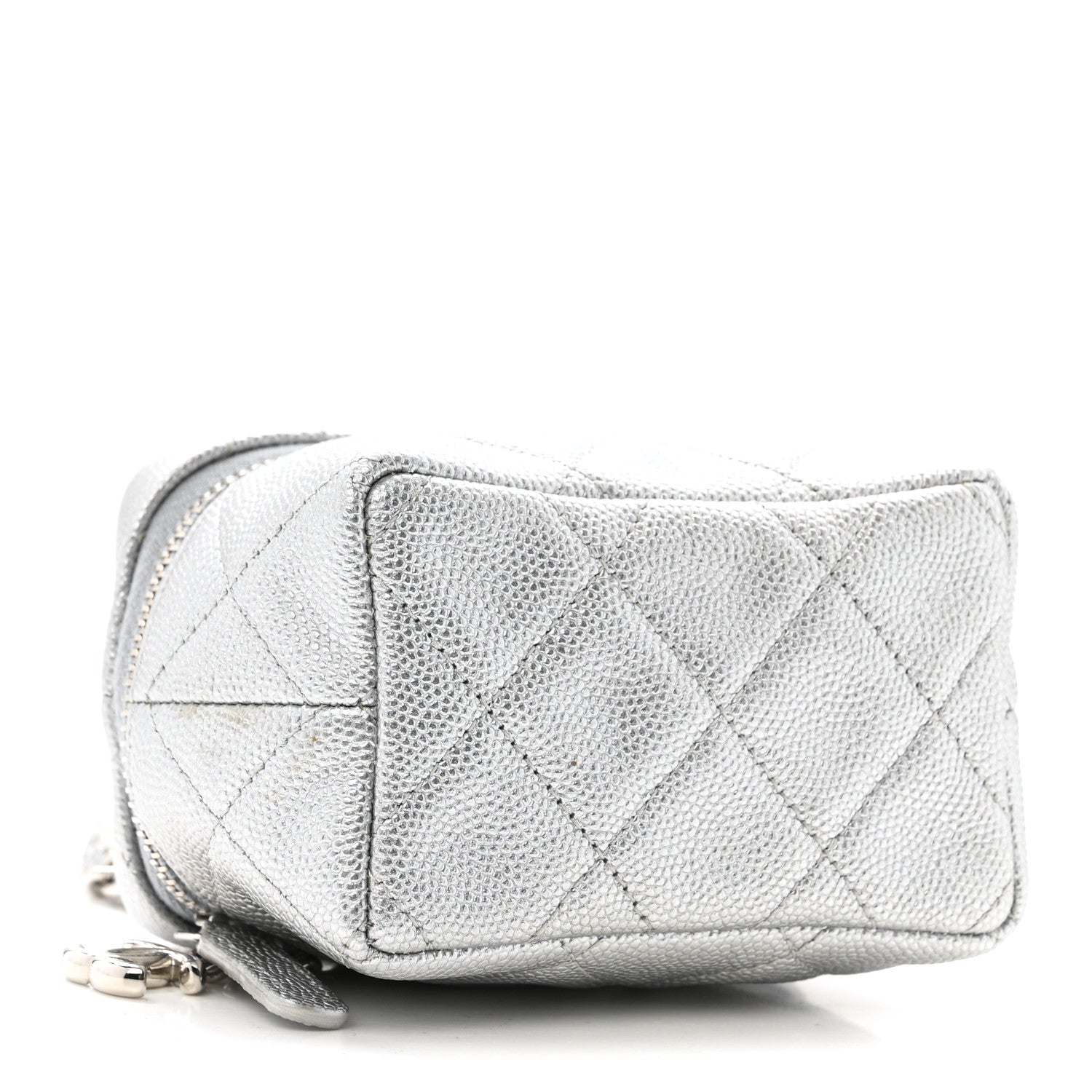 Chanel Metallic Caviar Quilted Mini Top Handle Vanity With Chain Silver