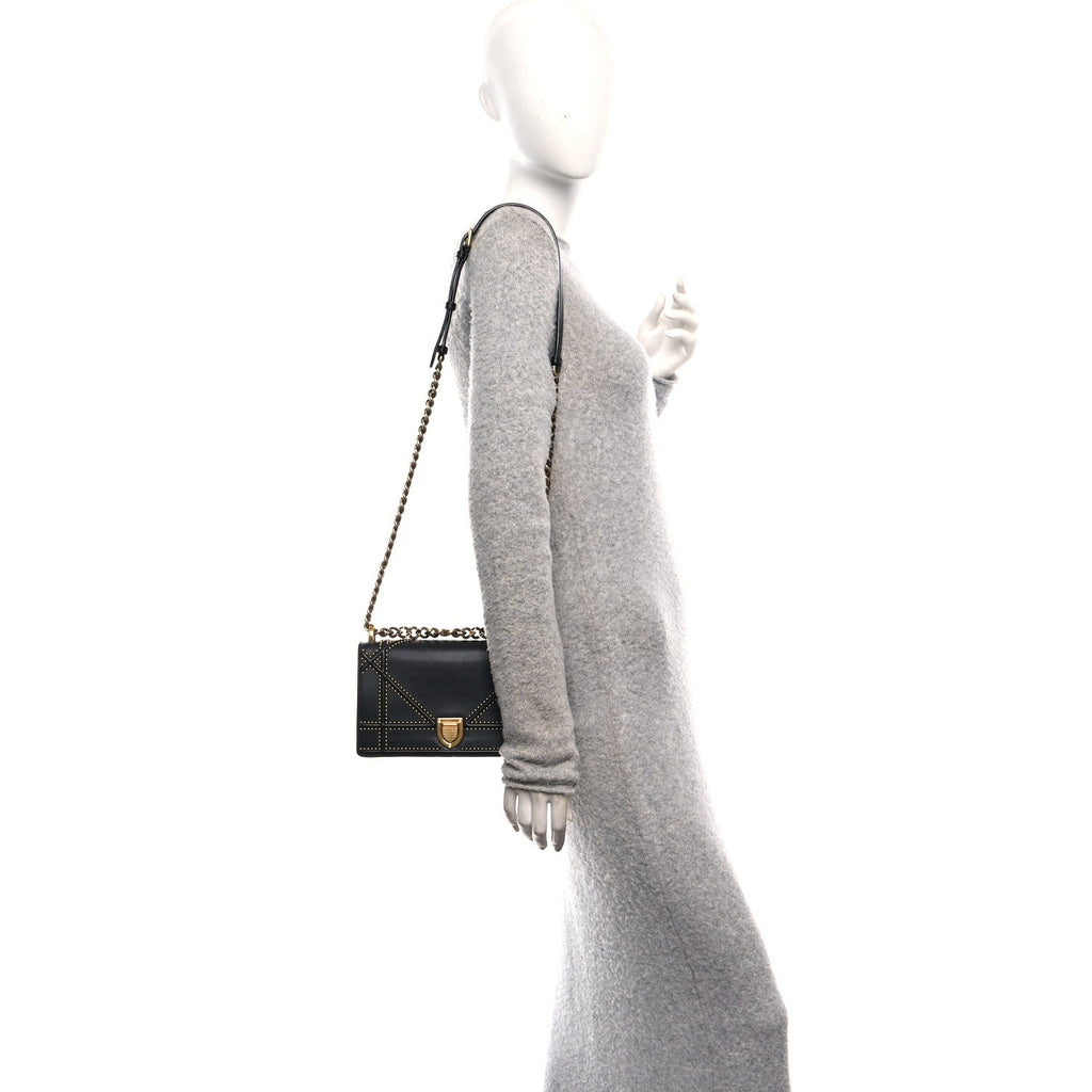 Christian Dior Lambskin Studded Medium Diorama Flap Bag Black