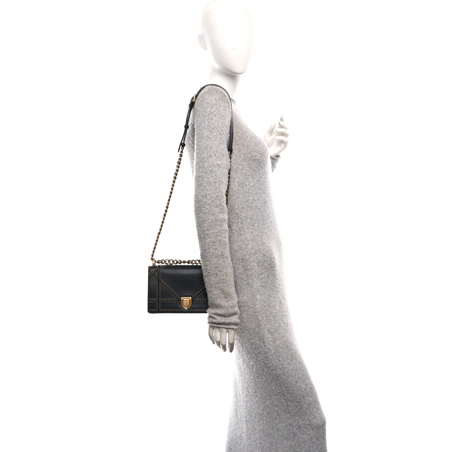 Christian Dior Lambskin Studded Medium Diorama Flap Bag Black