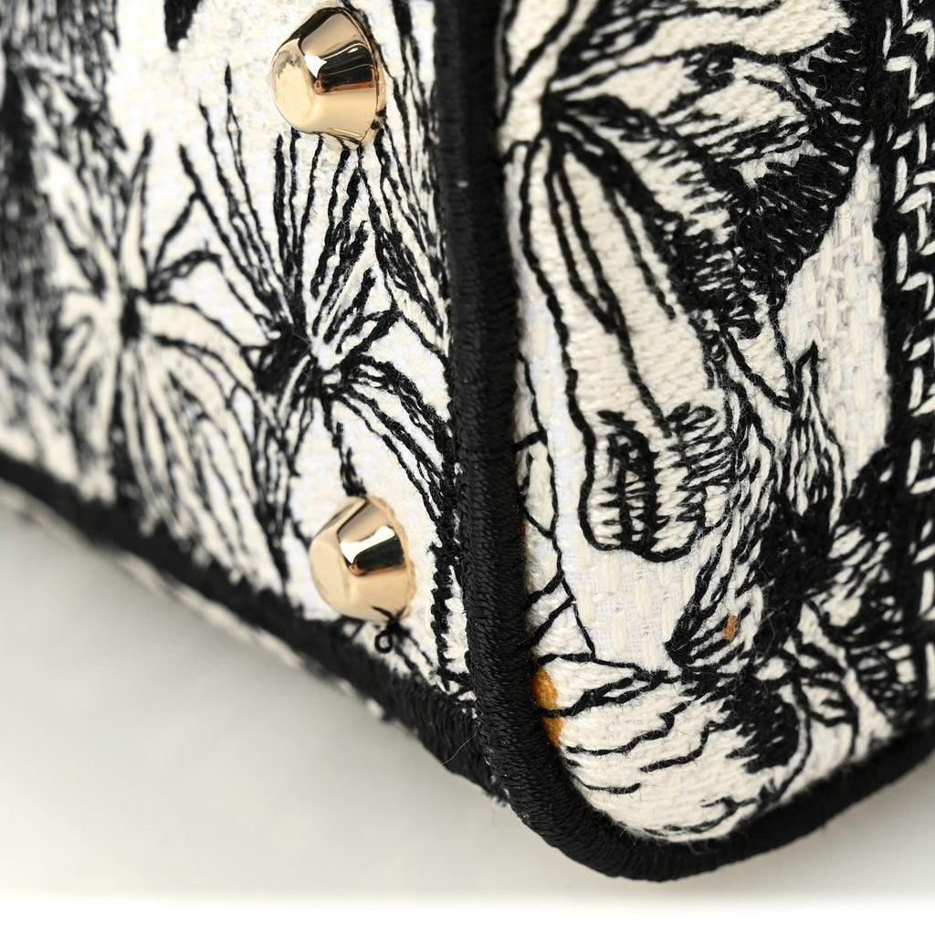 Christian Dior Canvas Embroidered Toile De Jouy Mini Lady D-Lite White Black