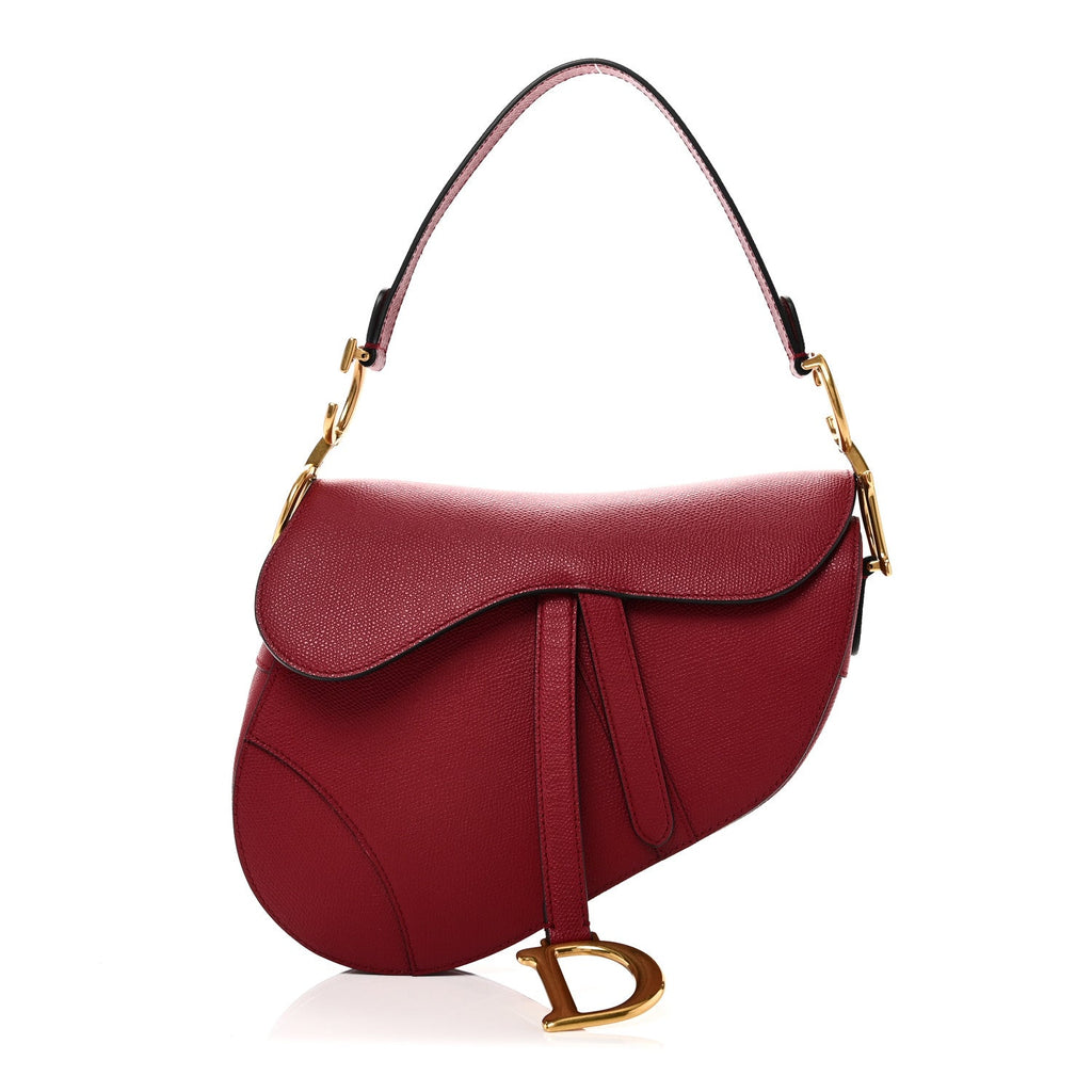 Christian Dior Grained Calfskin Saddle Bag Red