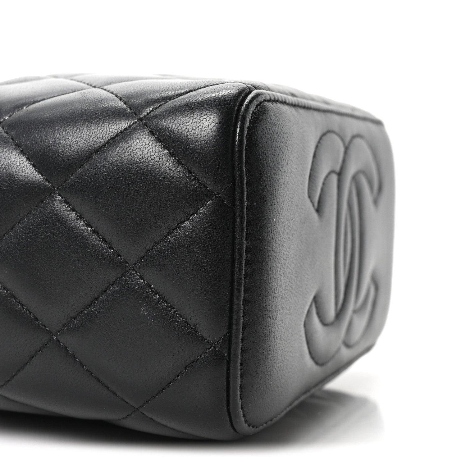 Chanel Lambskin Quilted Small Top Handle Vanity Case With Chain Black