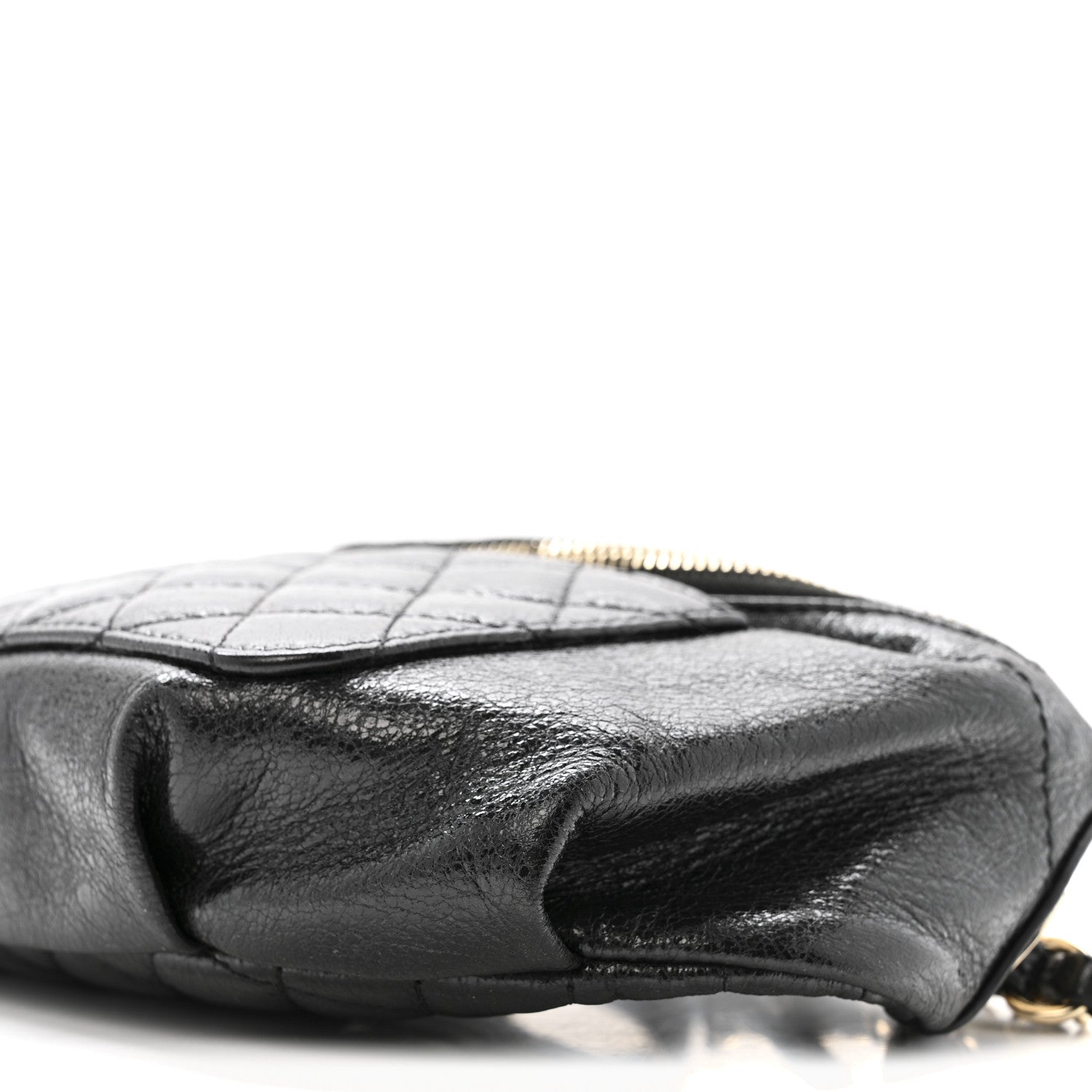 Chanel Crumpled Glazed Lambskin Quilted Waist Bag Fanny Pack Black