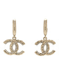 Metal Crystal CC Hoop Drop Earrings Gold