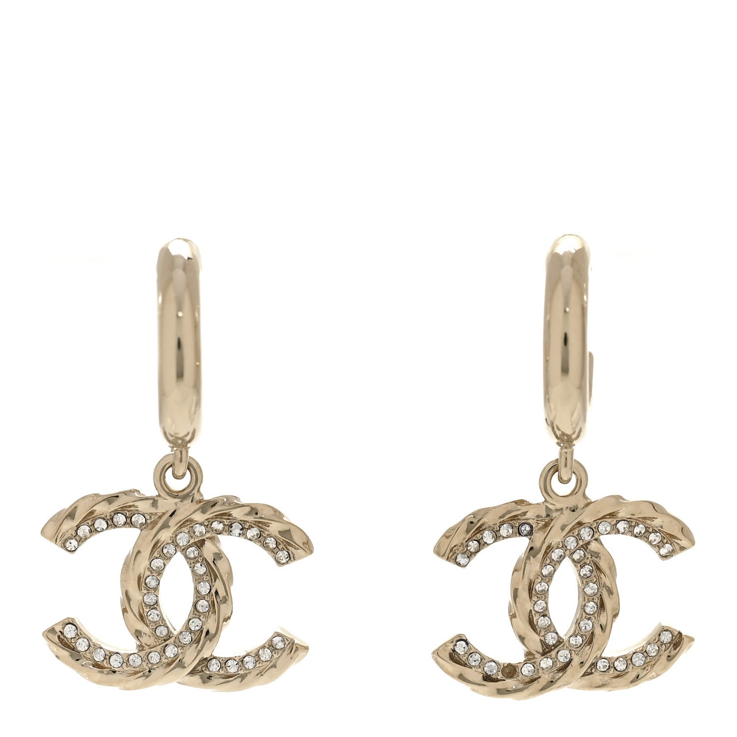 Metal Crystal CC Hoop Drop Earrings Gold
