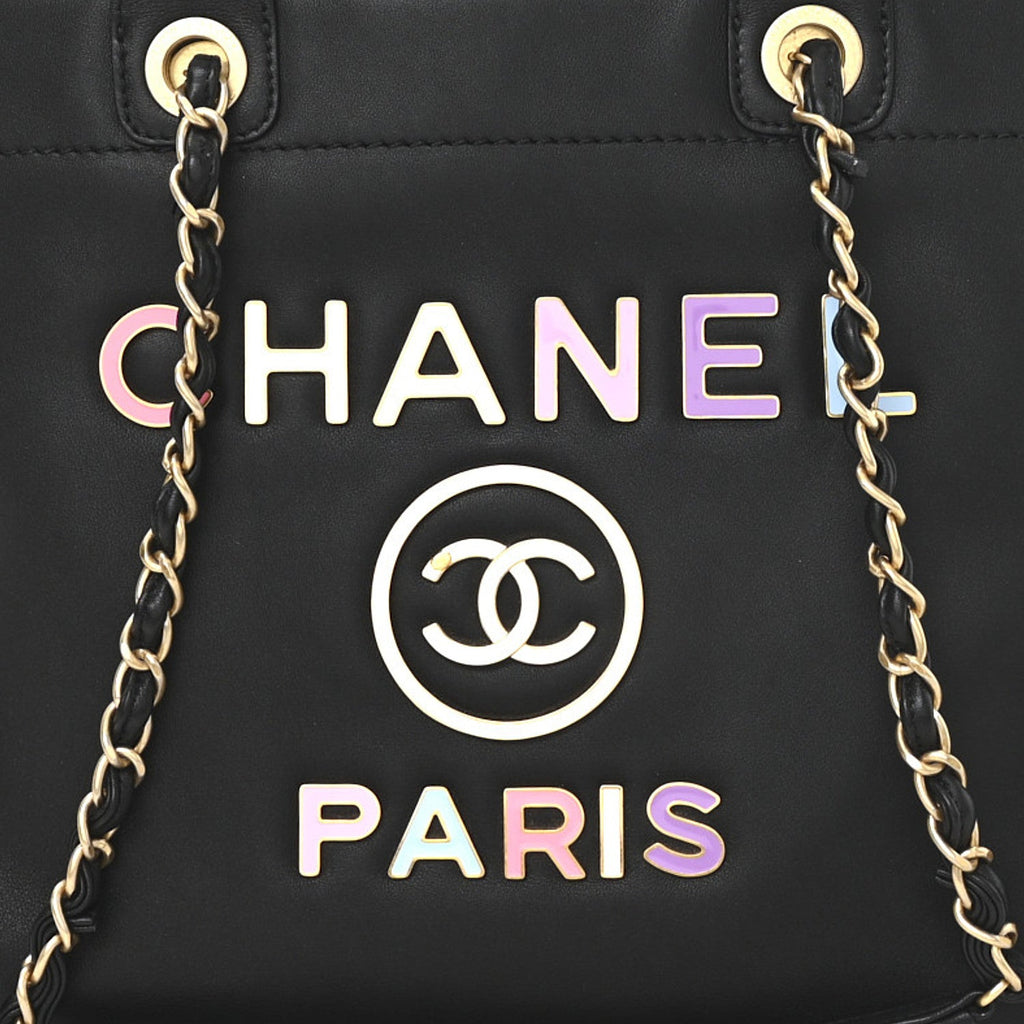 Chanel Calfskin Medium Deauville Tote Black Multicolor