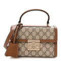 Gucci GG Supreme Monogram Small Padlock Top Handle Shoulder Bag Beige Ebony Dark Brown