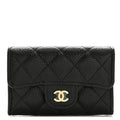 Caviar Quilted Flap Card Holder Wallet Black
