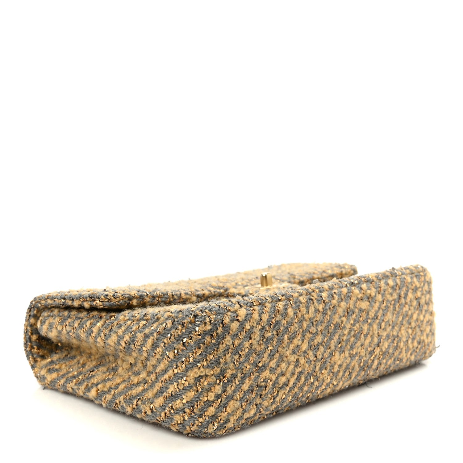 Chanel Metallic Tweed Quilted Medium Single Flap Beige Grey Gold