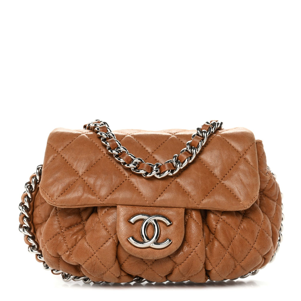 Chanel Washed Lambskin Mini Chain Around Messenger Brown