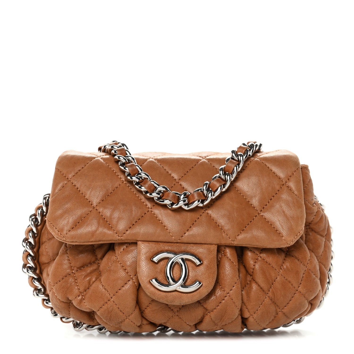 Chanel Washed Lambskin Mini Chain Around Messenger Brown