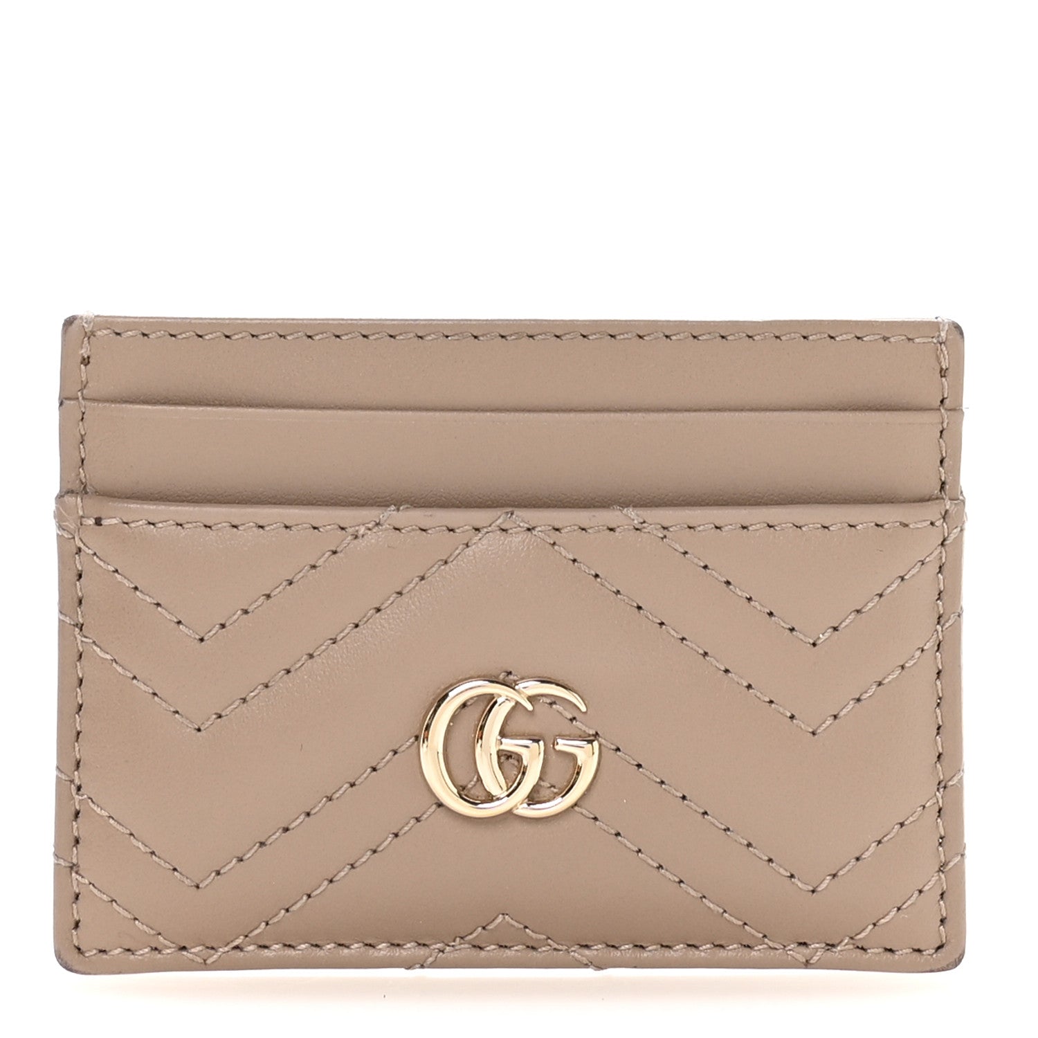 Gucci Calfskin Matelasse GG Marmont Card Holder Porcelain Rose