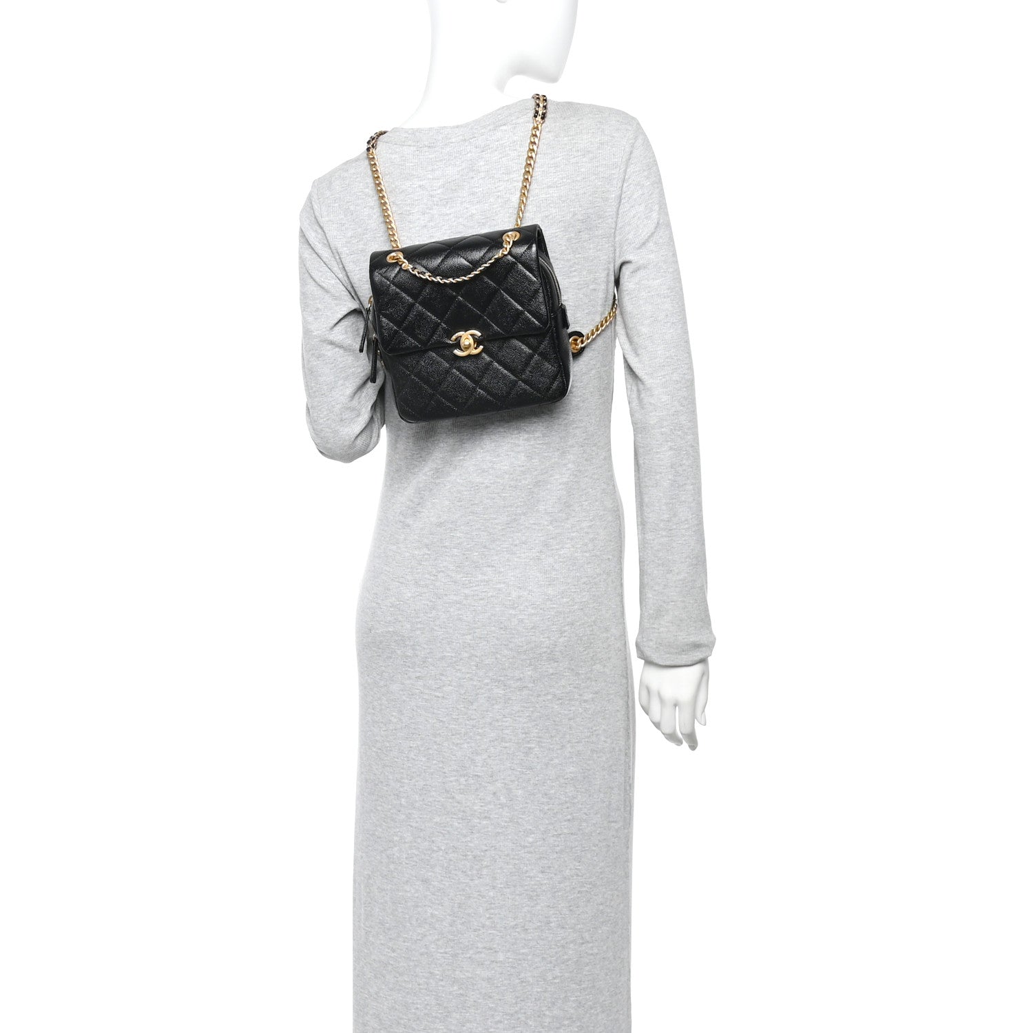 Chanel Shiny Caviar Quilted Chain Melody Backpack Black