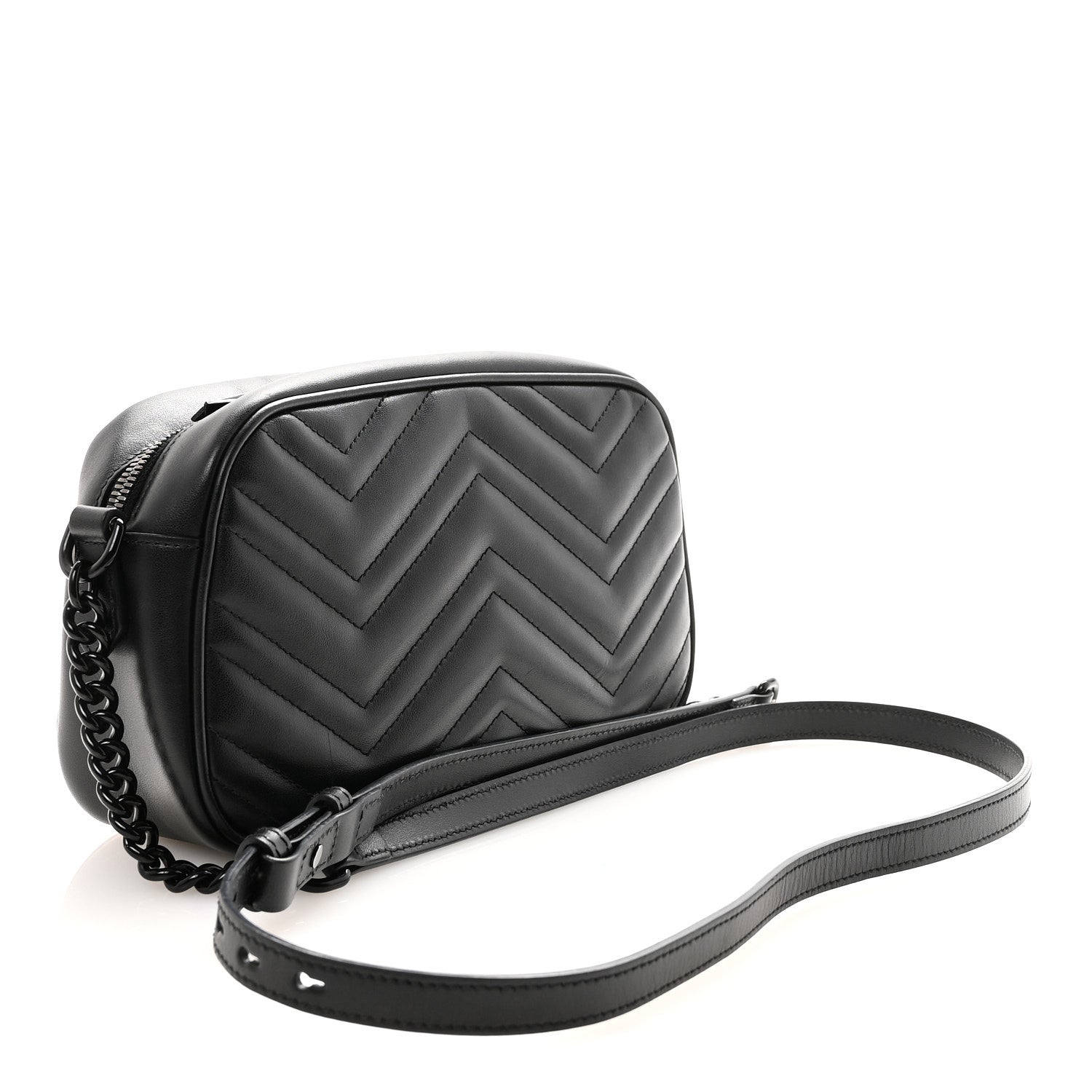 Gucci Calfskin Matelasse Monochrome Small GG Marmont Chain Shoulder Bag Black