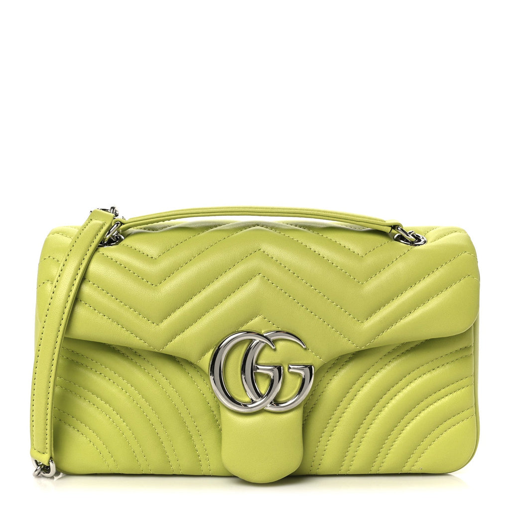 Gucci Calfskin Matelasse Medium GG Marmont Shoulder Bag Bright Green