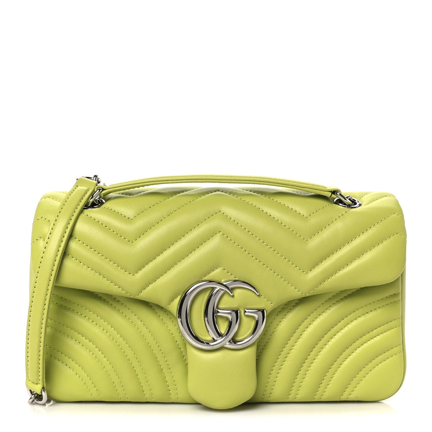 Gucci Calfskin Matelasse Medium GG Marmont Shoulder Bag Bright Green