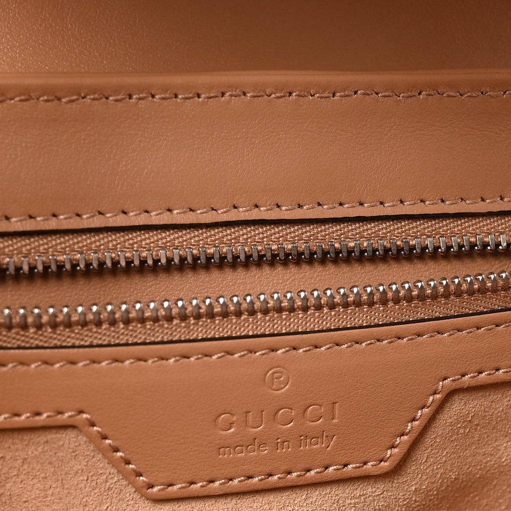 Gucci Calfskin Matelasse Aria Small GG Marmont Shoulder Bag Camelia