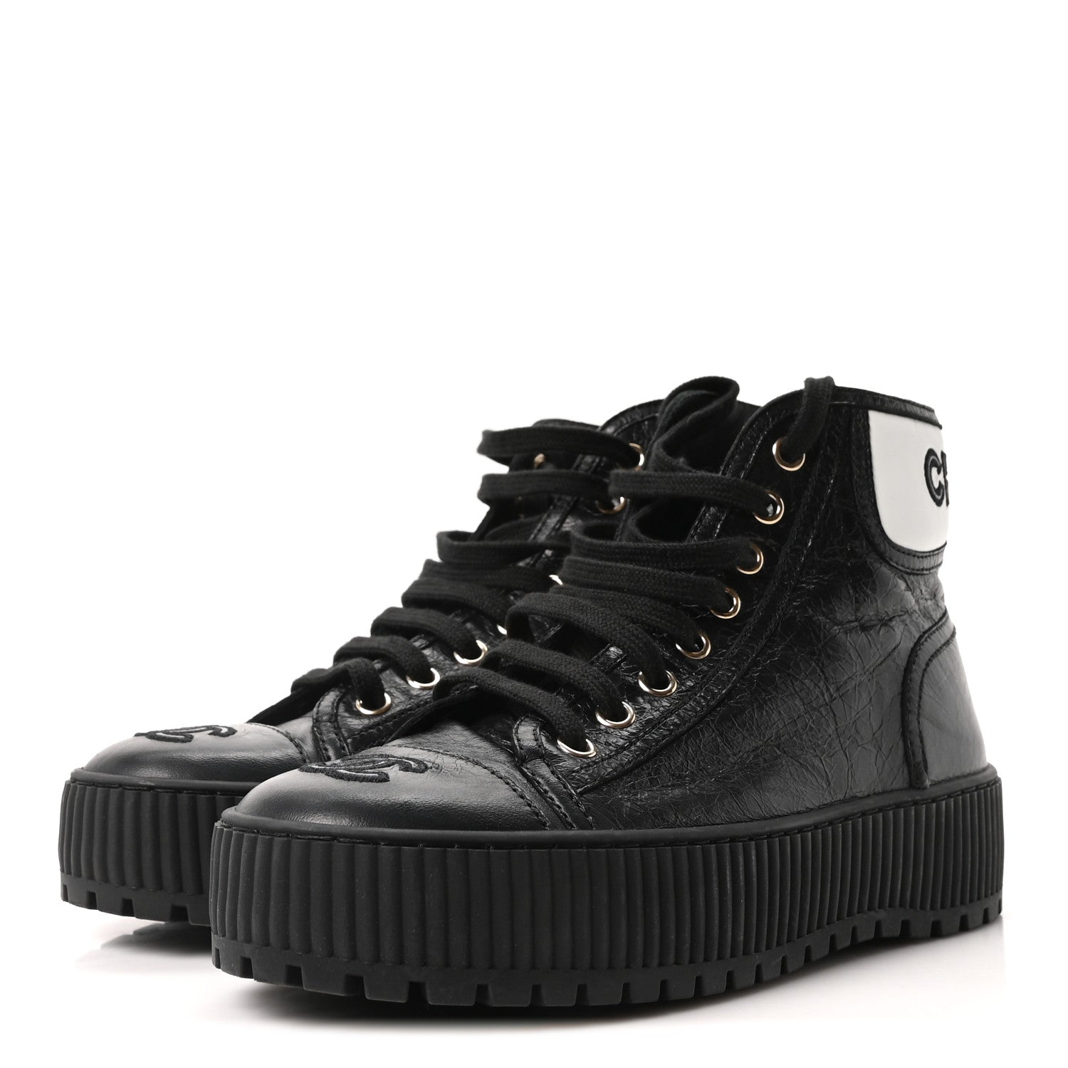 Aged Calfskin Lace Up Cap Toe Sneakers 36 Black White