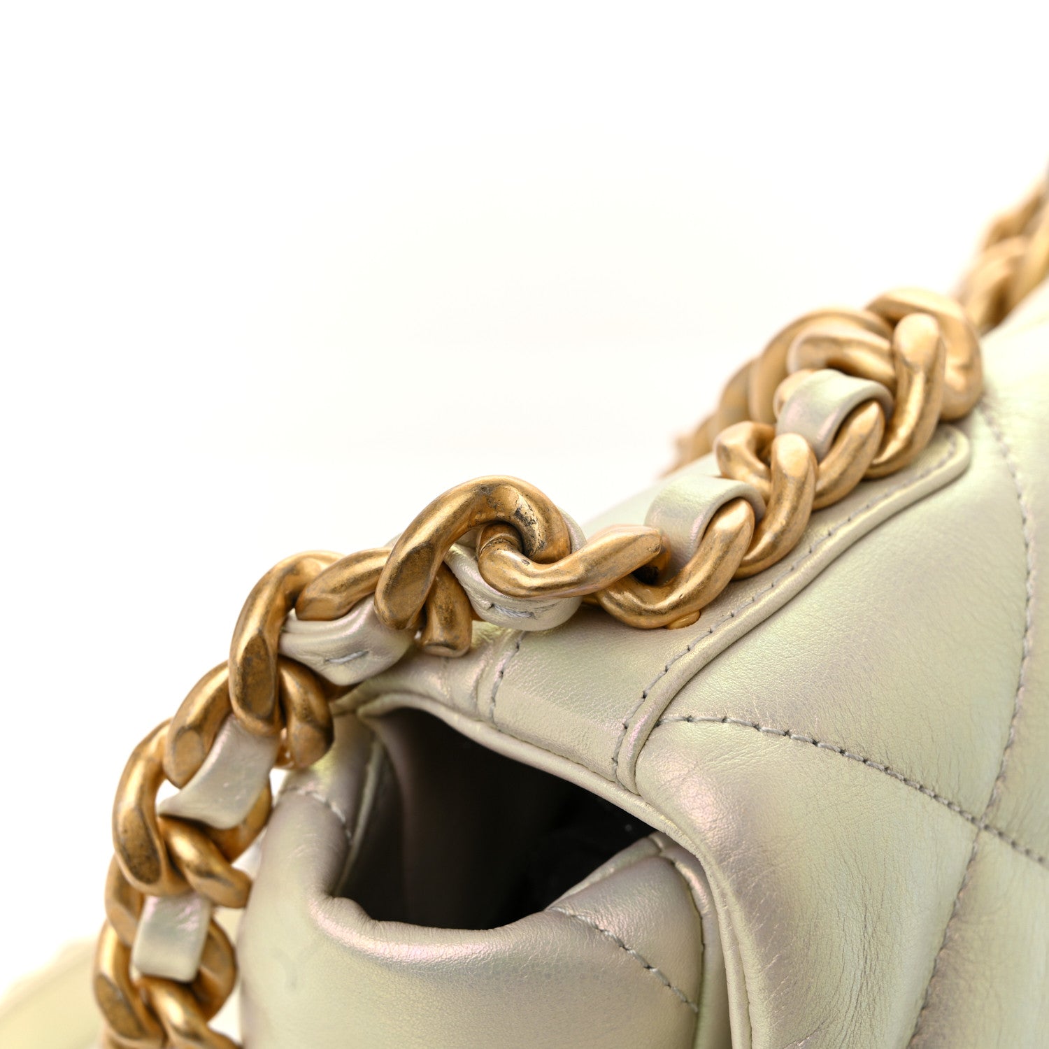 Chanel Iridescent Calfskin Quilted Large Chanel 19 Flap White