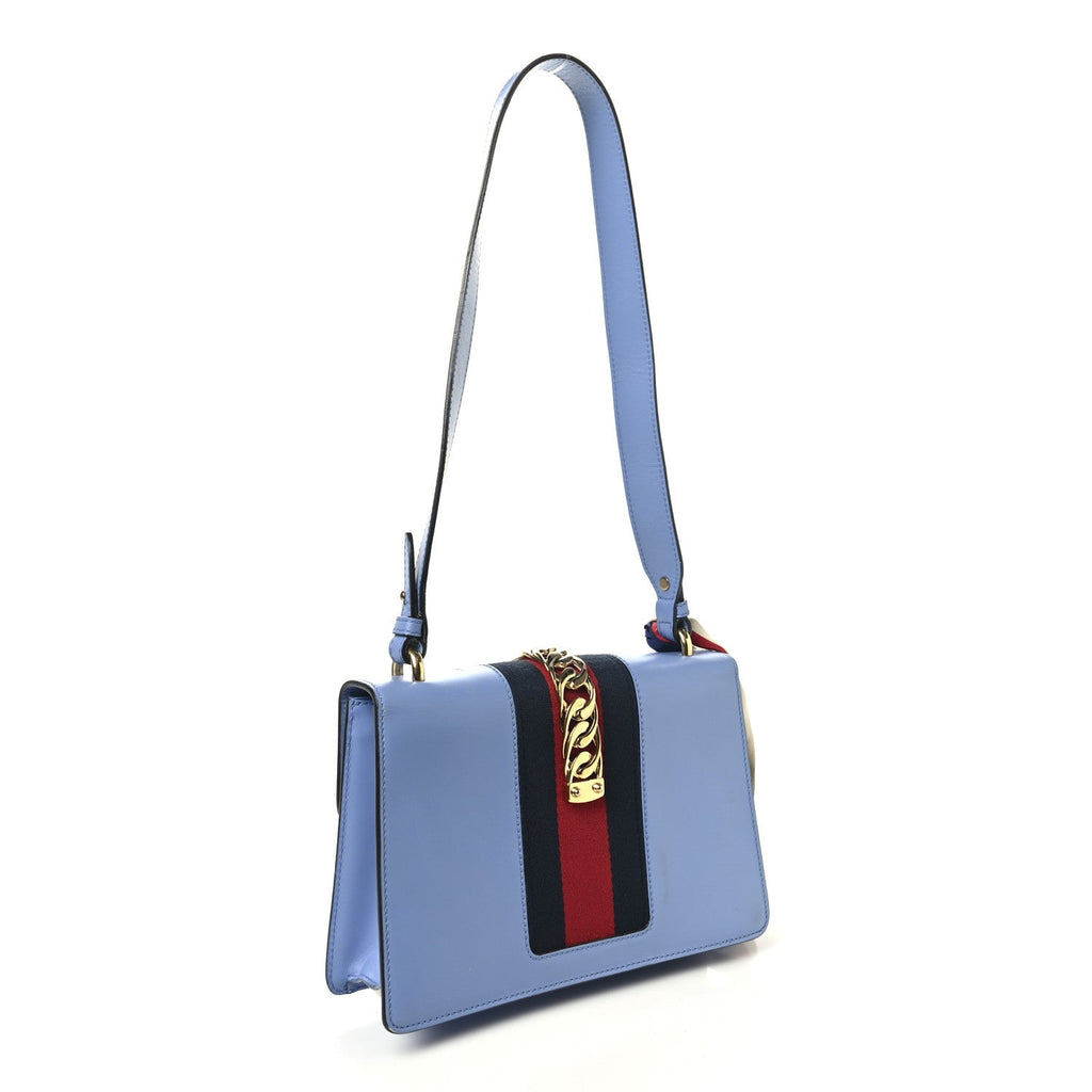 Gucci Calfskin Small Sylvie Shoulder Bag Clear Sky Blue