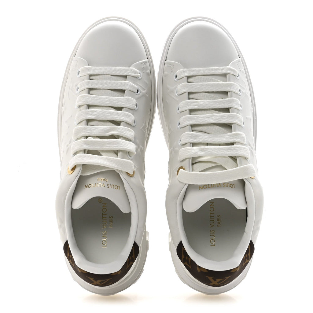 Louis Vuitton Lambskin Embossed Monogram Time Out Sneakers 39.5 White