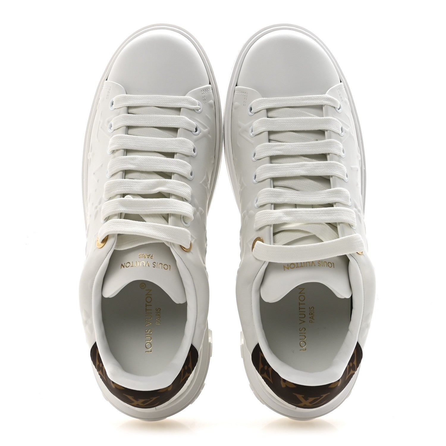 Louis Vuitton Lambskin Embossed Monogram Time Out Sneakers 39.5 White