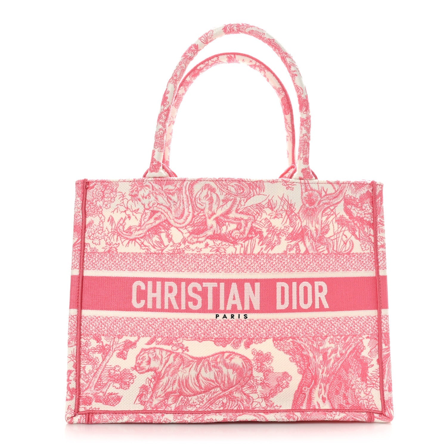 Christian Dior Canvas Embroidered Medium Dioriviera Toile De Jouy Book Tote Peony Pink