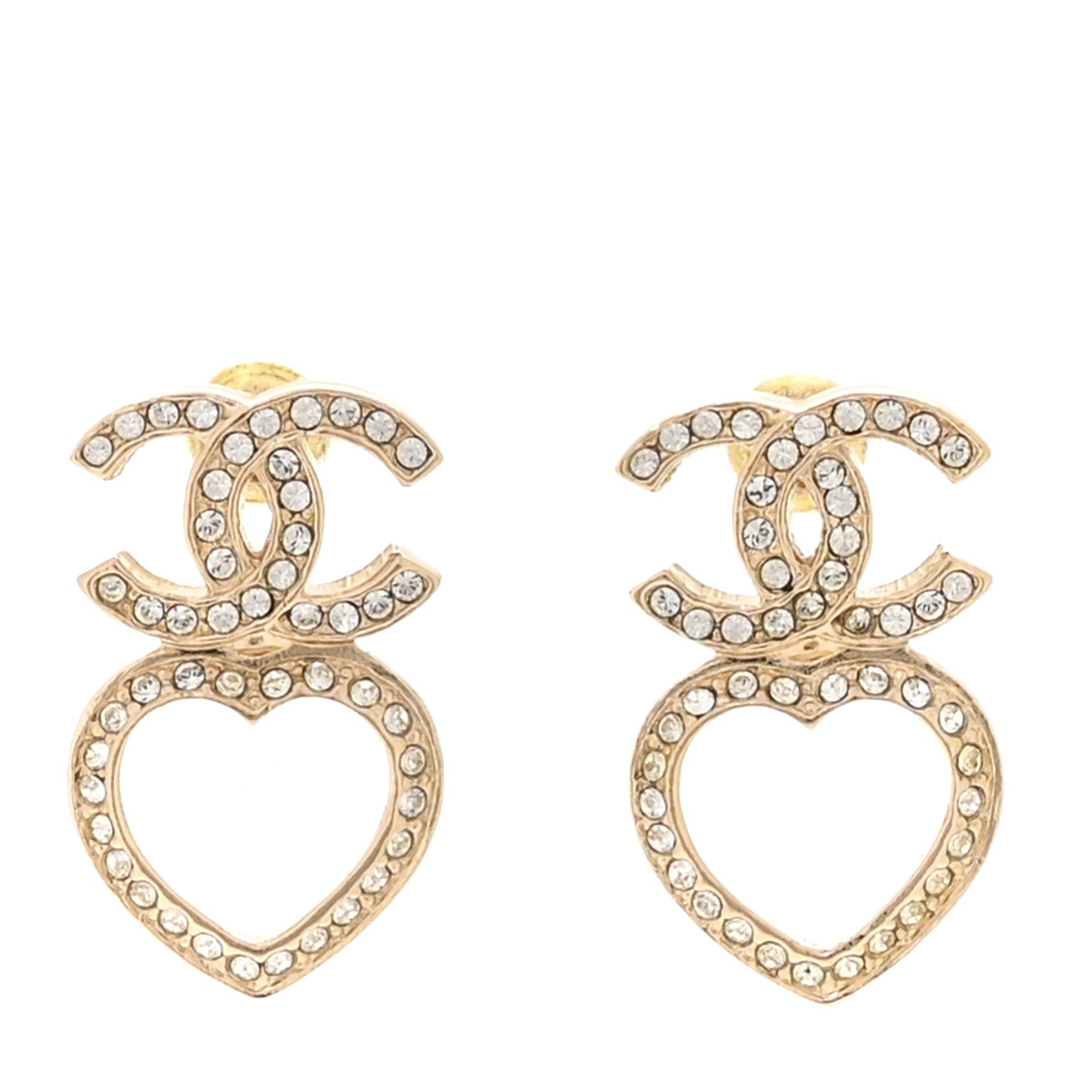 Crystal CC Heart Drop Earrings Gold