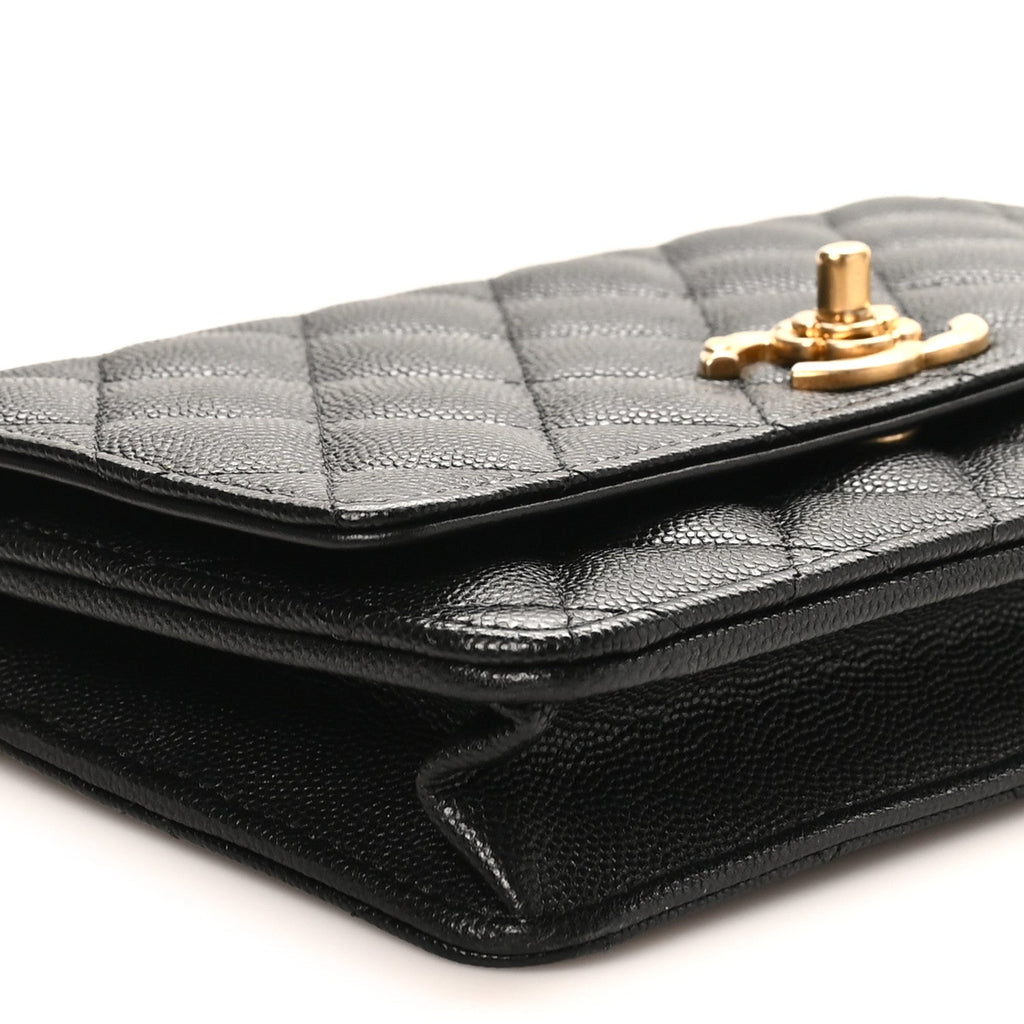Chanel Caviar Quilted Camellia Wallet On Chain WOC Black
