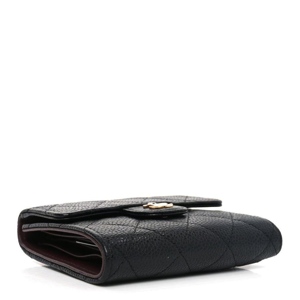 Caviar Quilted Compact Flap Wallet Black