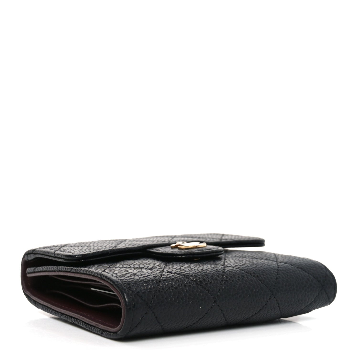 Caviar Quilted Compact Flap Wallet Black