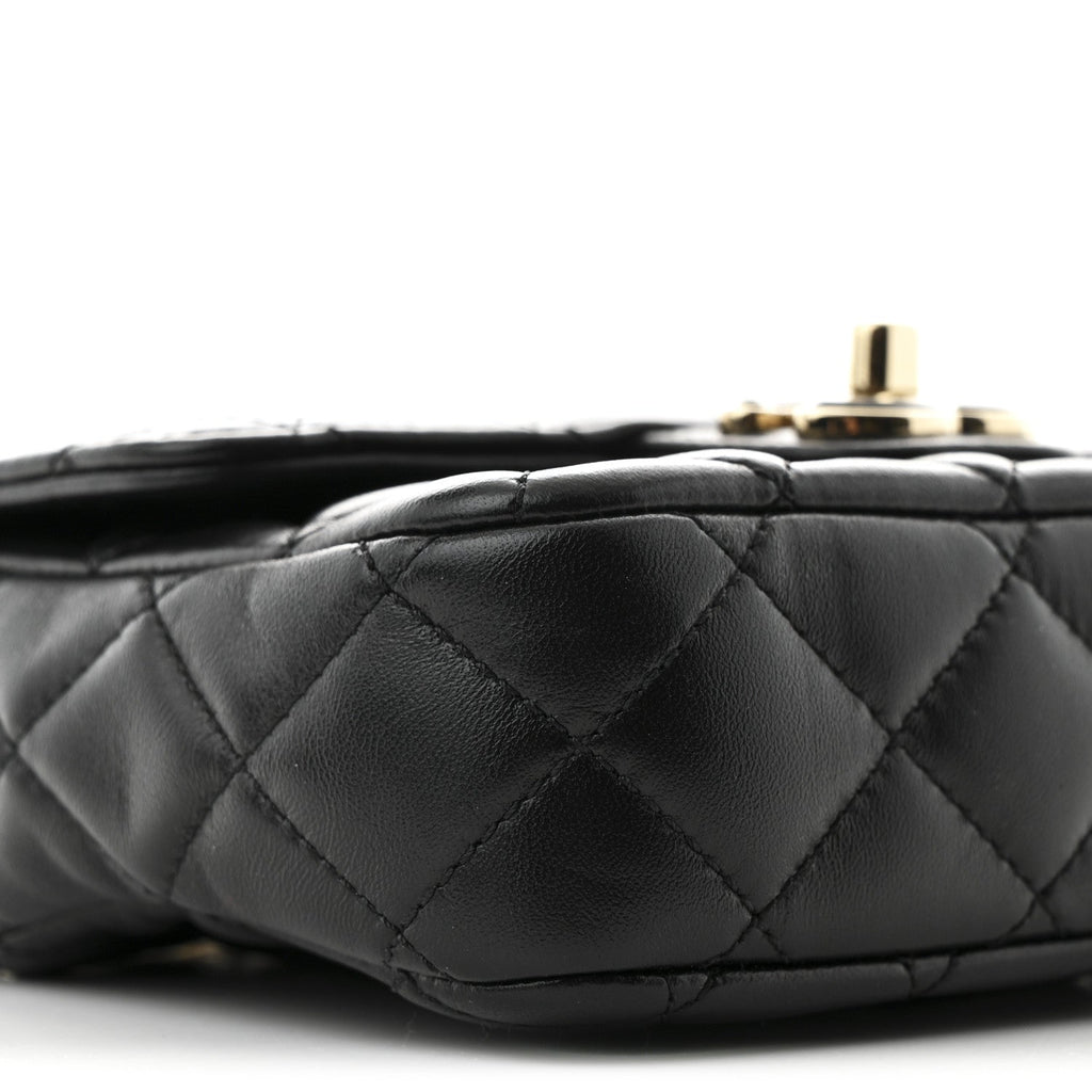 Chanel Lambskin Resin Quilted Mini Heart Square Flap Black