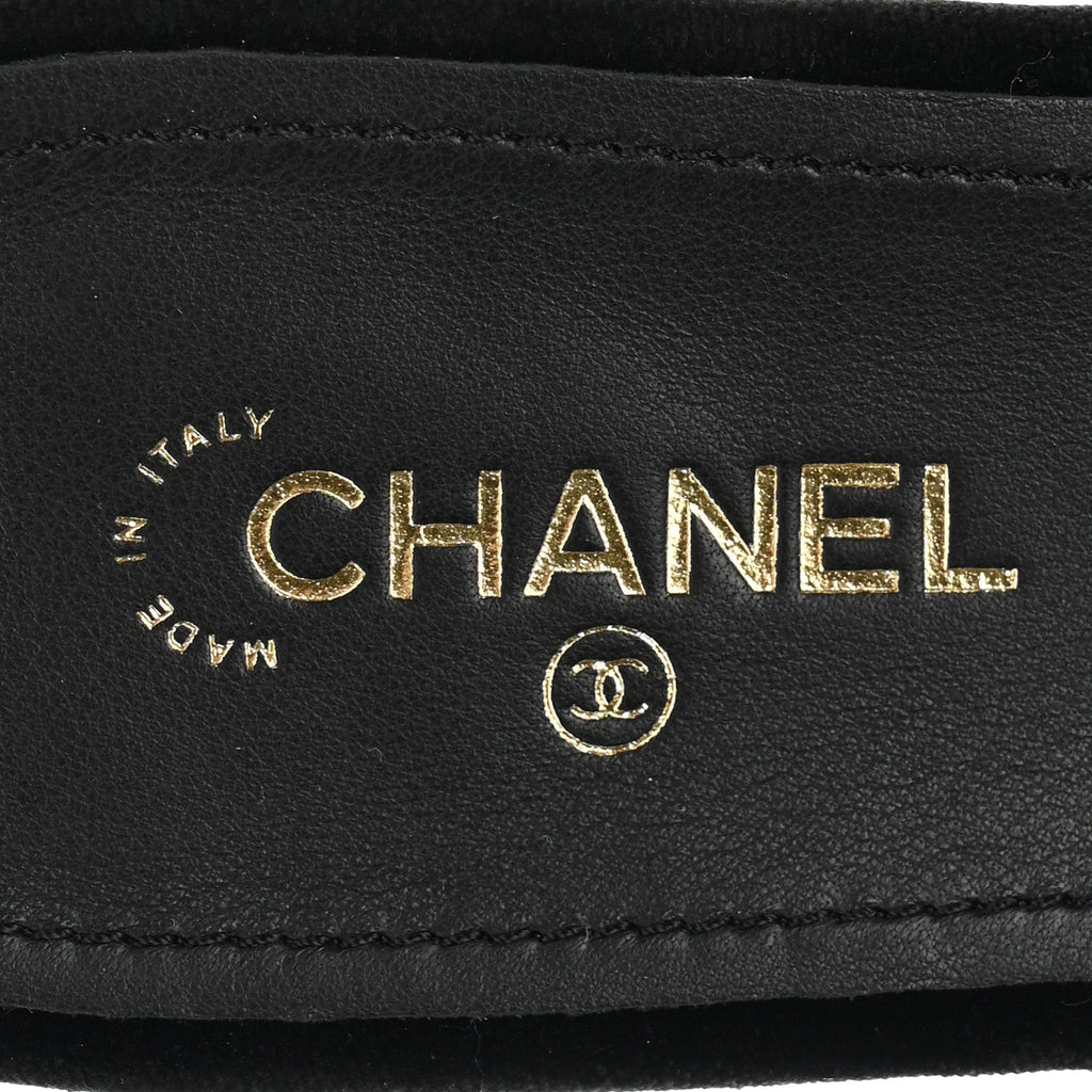 Chanel Velvet Pearl Camellia Slide Sandals 37 Black