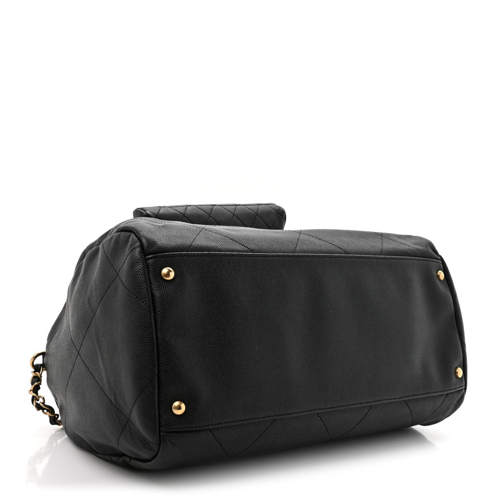 Chanel Grained Calfskin Lambskin Quilted Large Bowling Bag Black