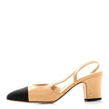 Goatskin Grosgrain Cap Toe CC Slingback Pumps 36.5 Beige Black