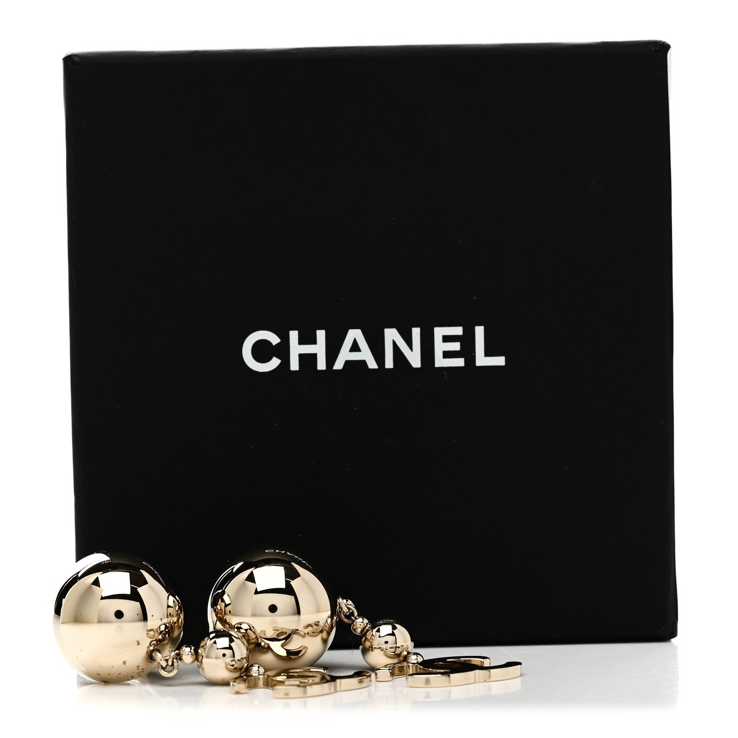 Metal CC Single Bead Drop Earrings  Gold