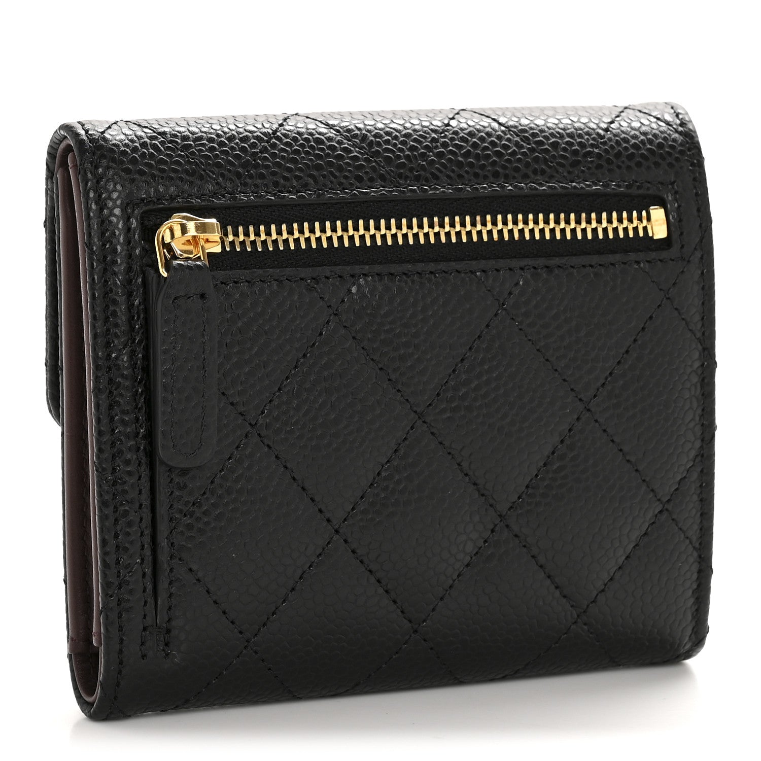 Caviar Quilted Compact Flap Wallet Black