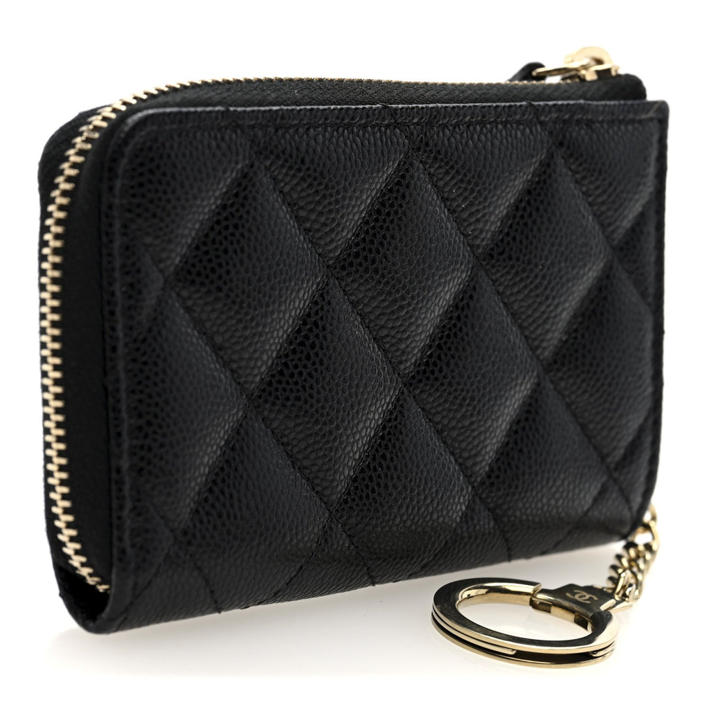 Caviar Quilted Zipped Key Holder Case Black