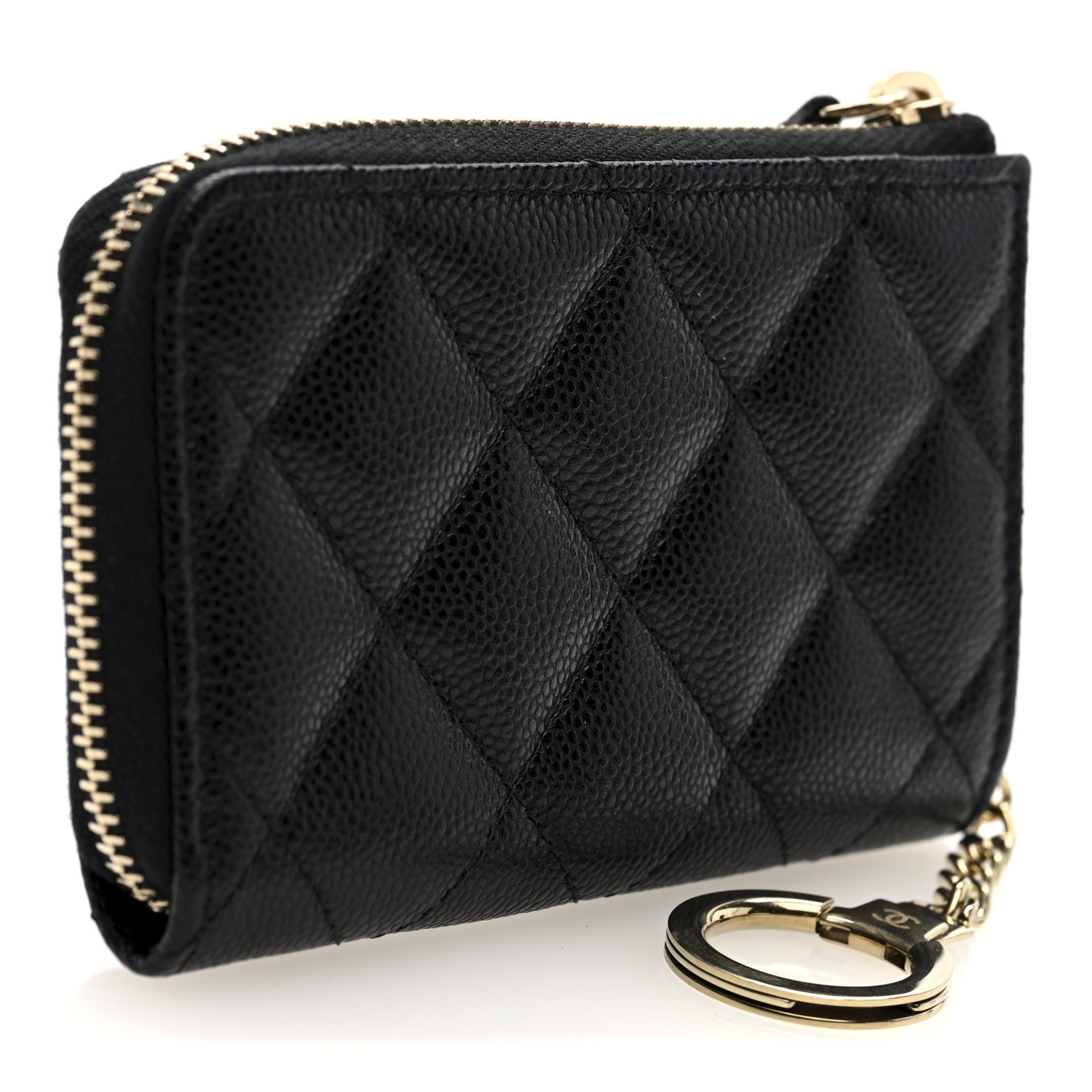 Caviar Quilted Zipped Key Holder Case Black
