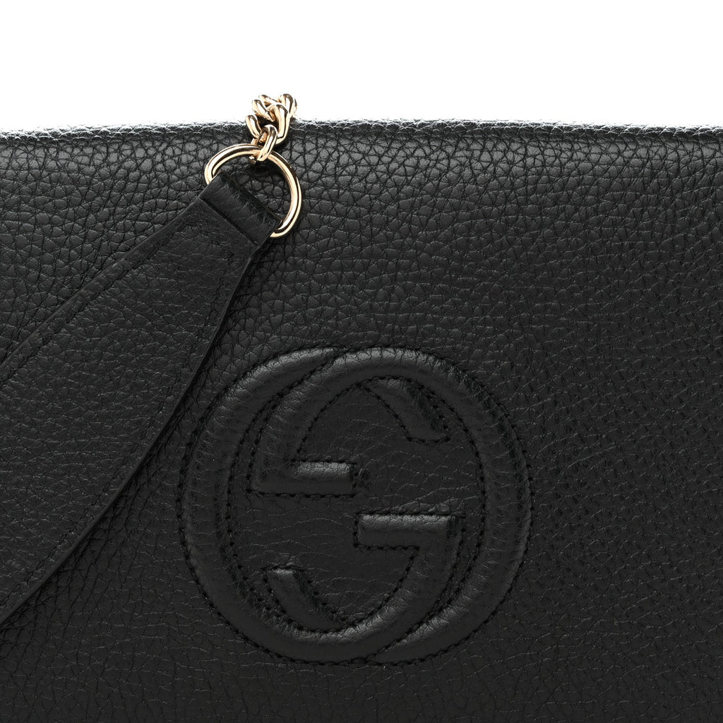 Gucci Pebbled Calfskin Soho Wallet On Chain Black