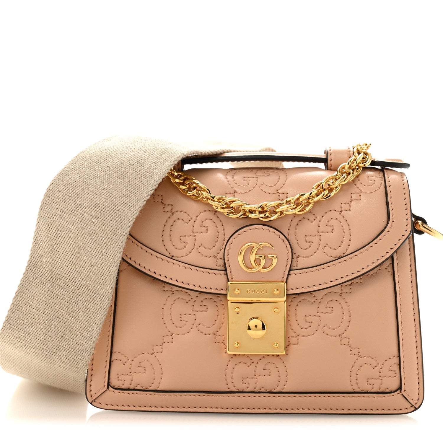 Gucci Calfskin GG Matelasse Mini Chain Top Handle Bag Light Pink