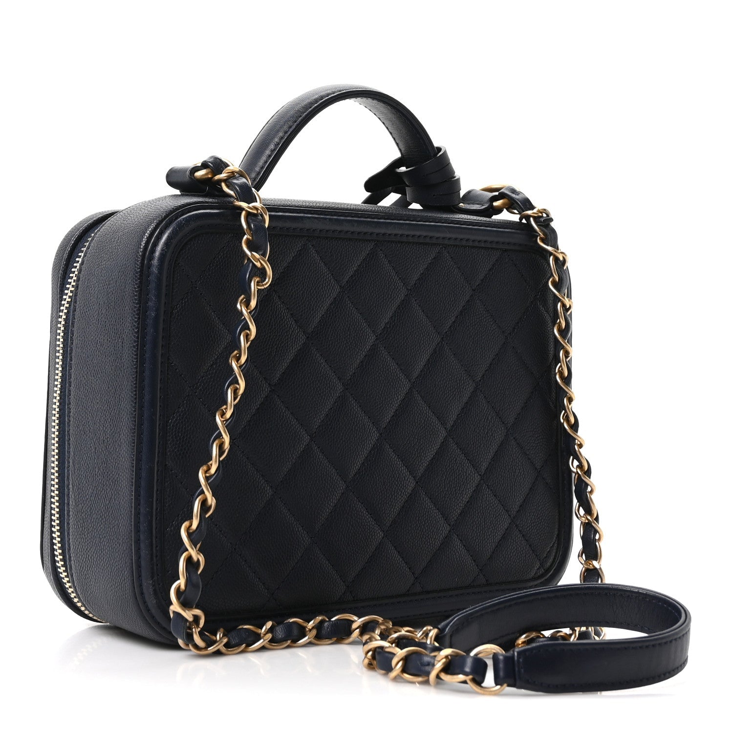 Chanel Caviar Quilted Medium CC Filigree Vanity Case Navy