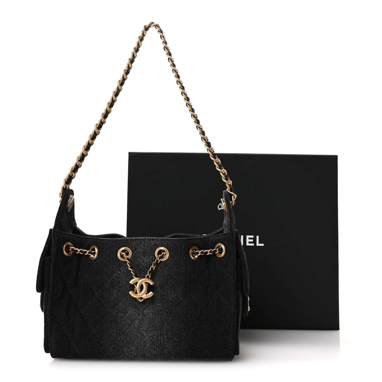 Chanel Washed Denim Quilted Mini Chanel 25 Handbag Black