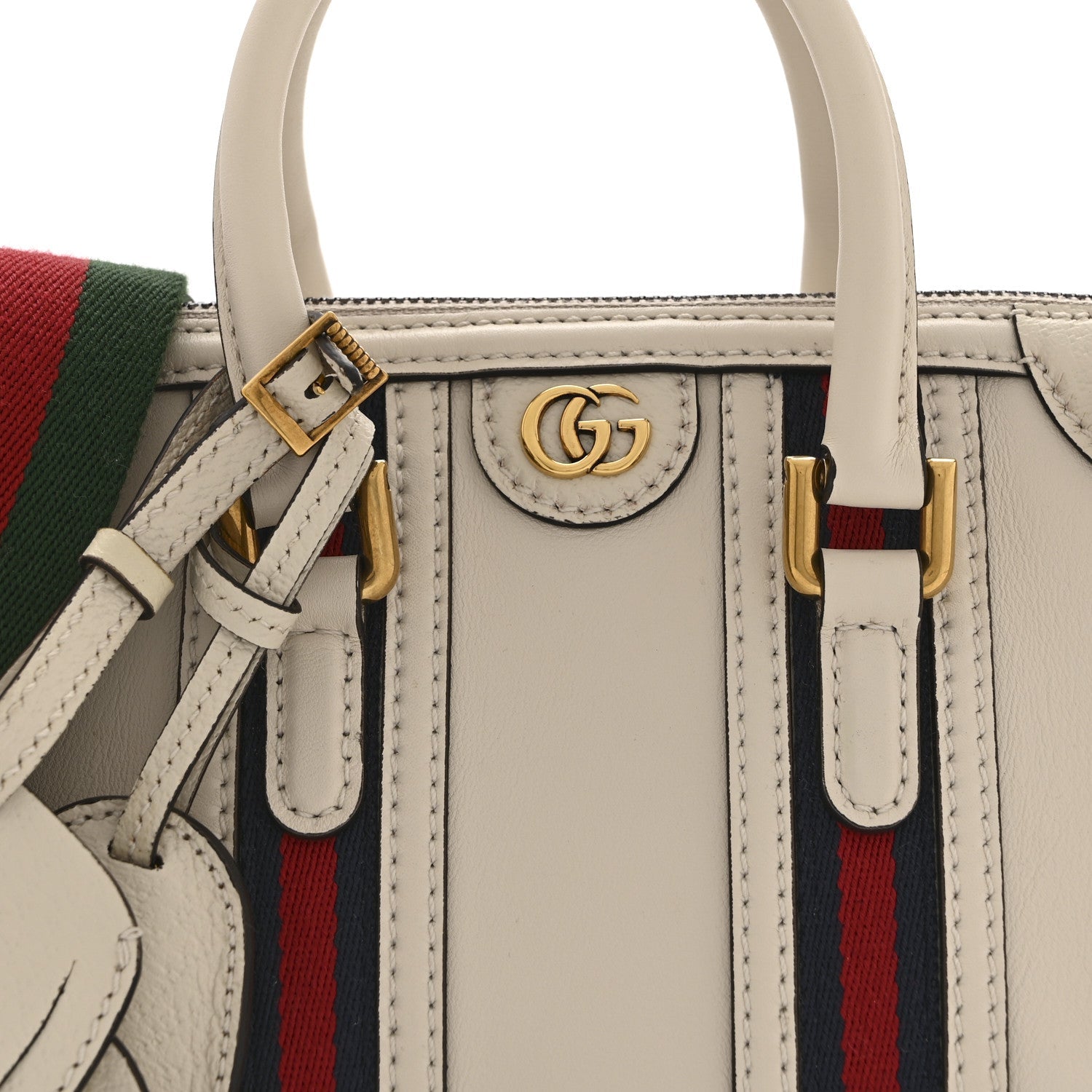 Gucci Koi Calfskin Web Mini Bauletto Duffle Top Handle Bag Mystic White