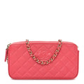 Chanel Lambskin Quilted Small Clutch With Chain Pink