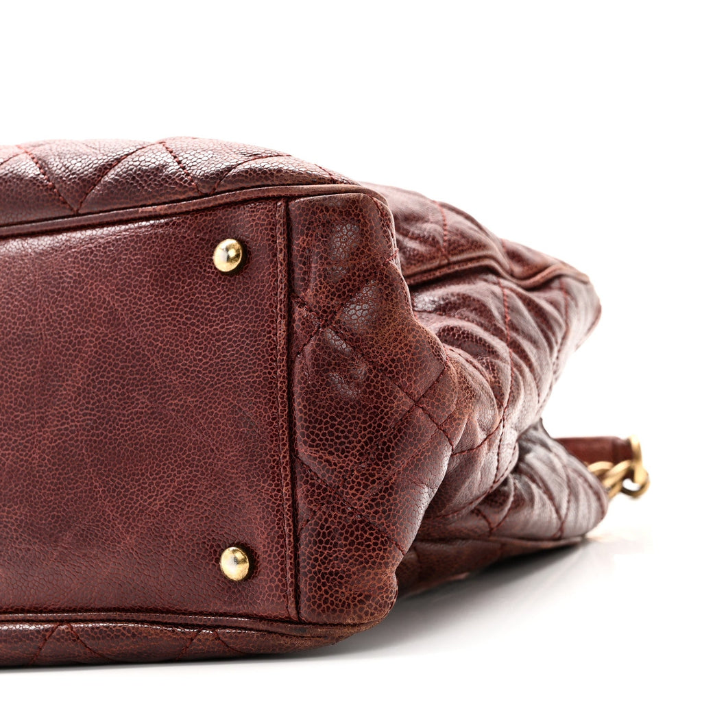 Chanel Glazed Caviar Quilted Small Shiva Tote Burgundy
